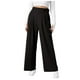 thumbnail image 1 of Pantalones de vestir de cintura alta y pierna ancha para mujer: cintura elástica, algodón y lino, bolsillos; pantalones informales de oficina., 1 of 8