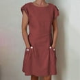 thumbnail image 1 of LOVZFMLL Women's New Solid Button Double Pocket Contrast Round Neck Dress Wine XL, 1 of 8
