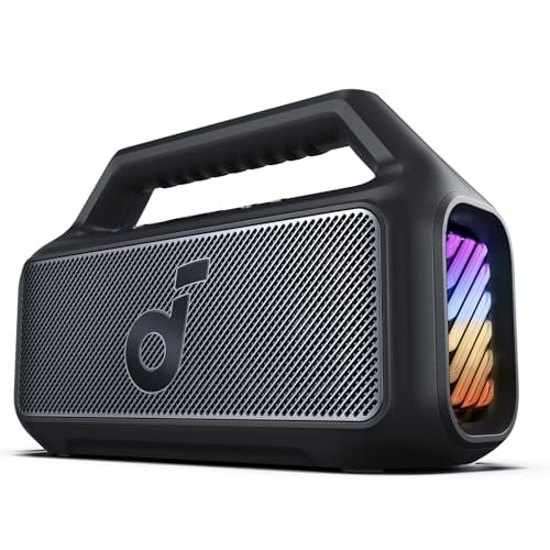 Soundcore Boom 2 Altavoz para exteriores, 80 W, subwoofer, BassUp 2.0, tiempo de reproducción 24 horas, IPX7 resistente al agua, flotante, luces RGB, USB-C, ecualizador personalizado, Bluetooth 5.3, p
