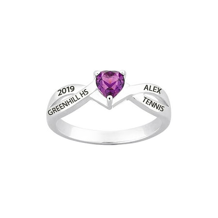Freestyle, Sterling Silver Heart Birthstone Class Ring, Personalized, High School or College Graduation