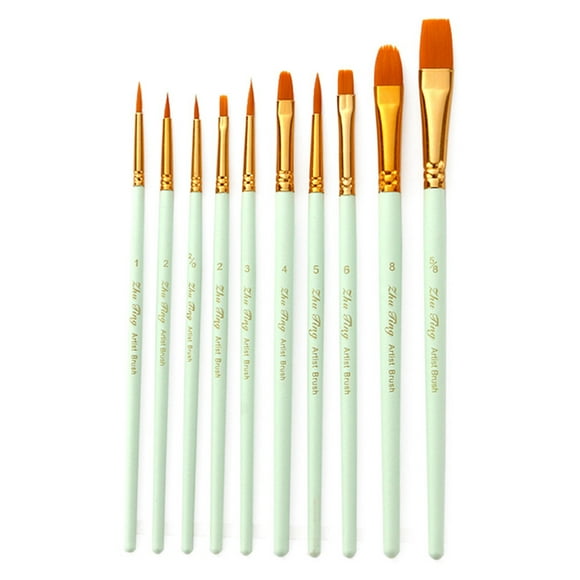 10pcs Nylon Hair Paint Brush Set Face Nail Art Round Pointed Tip Wooden Handle Artists Brushes Art Supplies