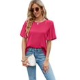 thumbnail image 2 of Womens Tops 2025 Fashion Bell Sleeve Casual T Shirts Summer Crewneck Basic Tee Cute Blouses Rose Red XXL, 2 of 7