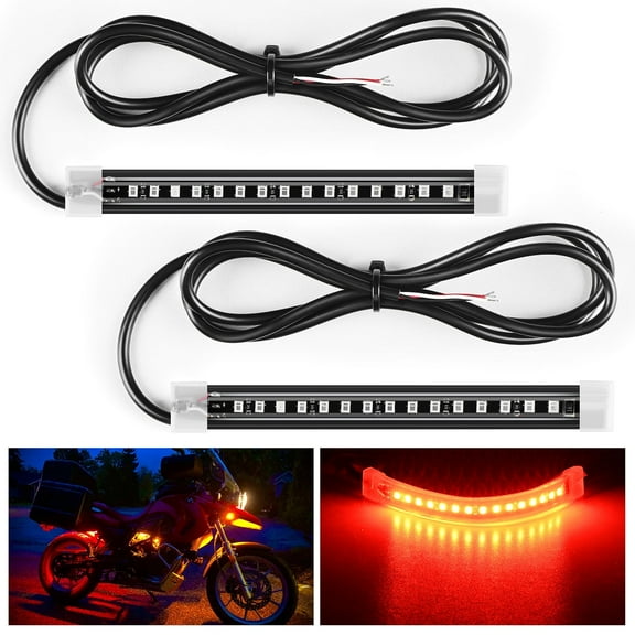 Nilight 2PCS 5Inch LED Motorcycle Turn Signal Running Brake Stop Tail Light Strips Red Beam Flexible Bend Adhesive Universal Fit Harley Motorcycle Dirt Bikes Snowmobile ATV, 2 Years Warranty