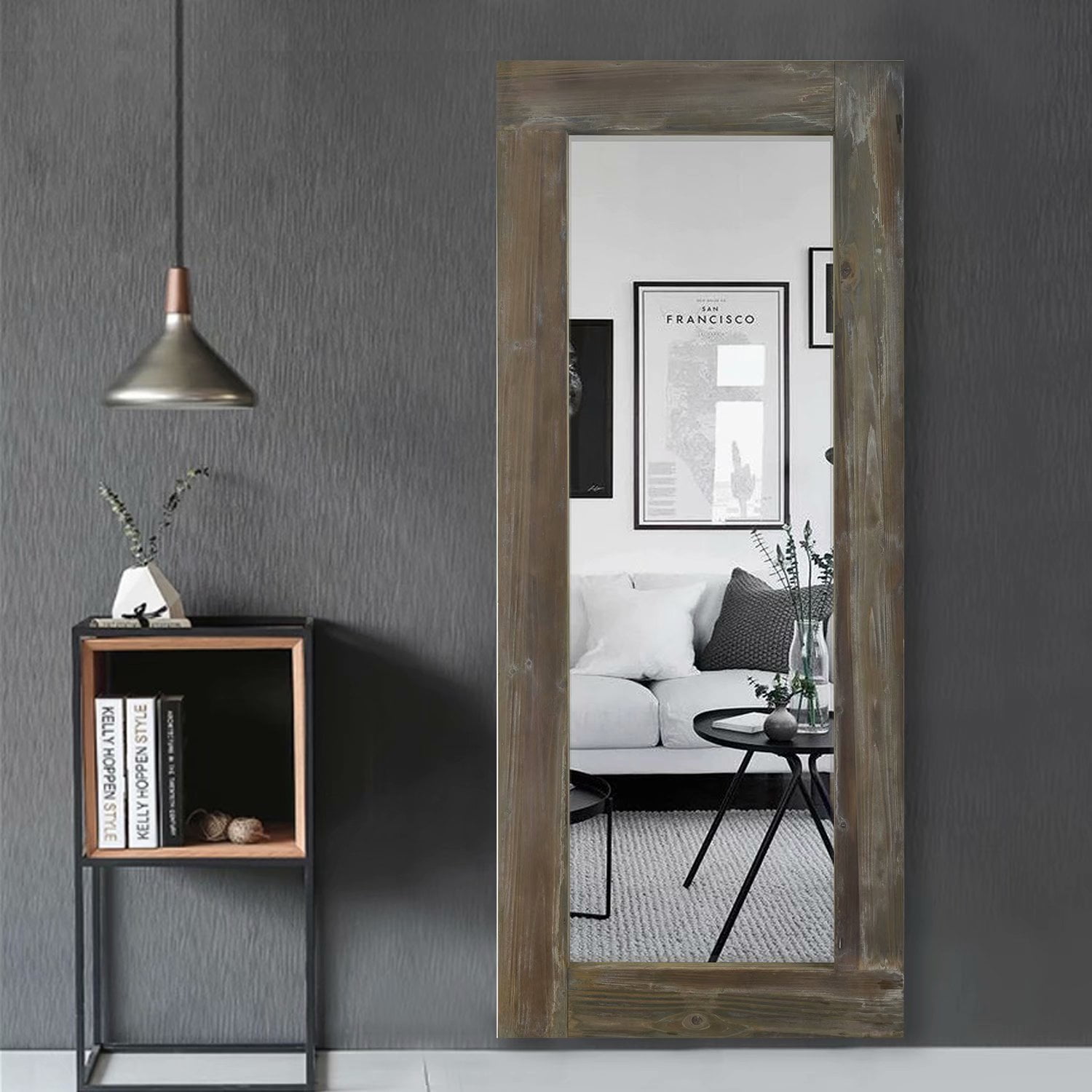 Rustic Full Length Wall Mirror Wood Dark Brown 58"x24" - Walmart.com