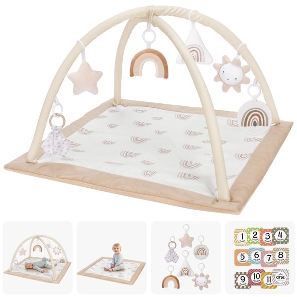 Colchoneta Baby Play Gym lavable para la barriga con 6 juguetes y 12 tarjetas