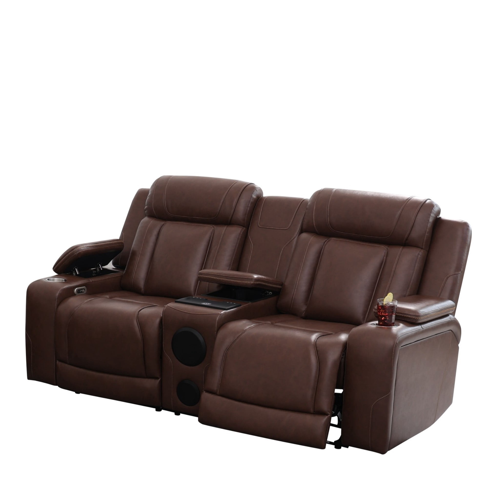 Gewnee Power Recliner with Wireless Charging, LED Ambient Lights, Built in Bluetooth Speakers, USB & Type‑C Ports, Hidden Storage, Home Theater Seating with Cup Holders, Air Leather‑Reddish-brown