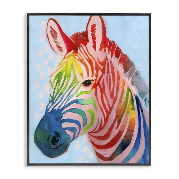 Stupell Industries Modern Colorful Abstract Zebra Animal Rainbow Blue Drawing Black Framed Giclee Art, 11 x 14, by Grace Popp