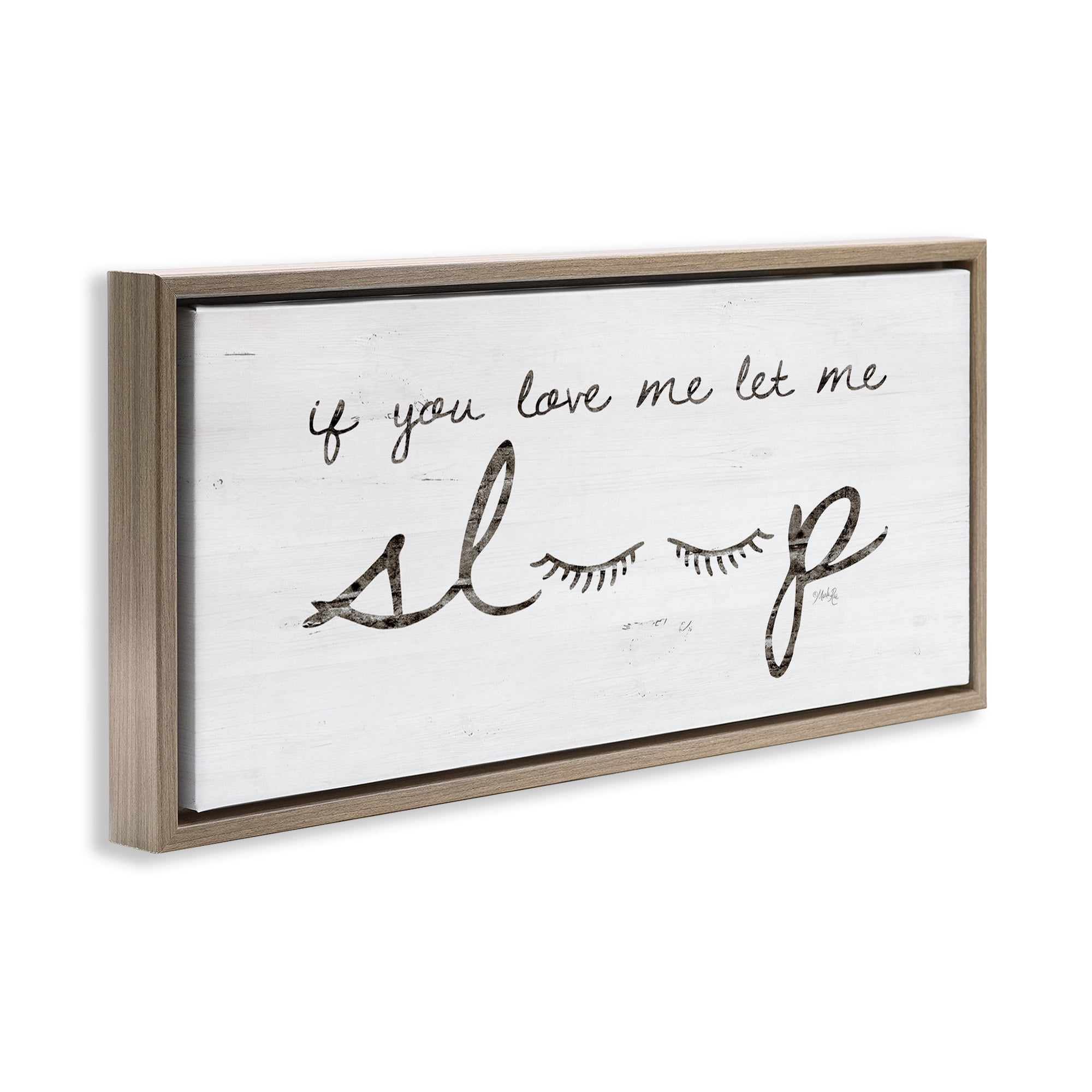Stupell Industries Let Me Sleep Phrase with Eyelashes Inspirational Painting Brown Floater Framed Canvas Art Print Wall Art, 31 x 14