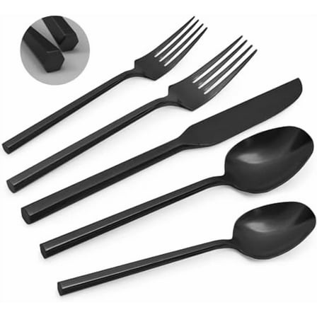 Black 20 Piece Stainless Steel Silverware Set, Handle Flatware, Modern Mirror Finish Cutlery Set, Service for 4, Dishwasher Safe