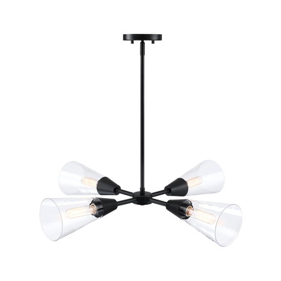 Designers Fountain Norro 30 inch 4-Light Matte Black Modern Chandelier with Clear Glass Shades, D290M-4CH-MB