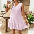 thumbnail image 5 of Horkkom Beach Dresses for Women Mini V Neck Solid Color Sleeveless Dress Summer Casual Vacation Dresses, S-2XL, 5 of 9