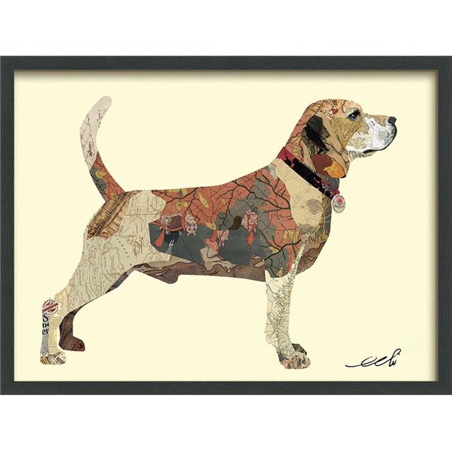 Beagle - Collage d'Art Dimensionnel à la Main Signé par Alex Zeng Encadrée Art Mural Graphique