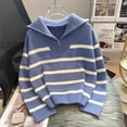 thumbnail image 1 of Chandail Tricoté à Rayures Décontracté 2023 Printemps Automne Mode Vintage Demi-Fermeture Éclair Chandail-Over Hauts Courts pour Femmes Chandails Amples Chics, 1 of 7