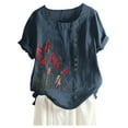 thumbnail image 3 of Fall Outfits for Women 2026 Tops for Teachers Dressy Casual Cotton Linen Regular Fit Floral Blouses Dressy Stretchy Loose Fit Tops Shirt Boho Floral Vacation Clothes, Dark Blue,XXXL, 3 of 3