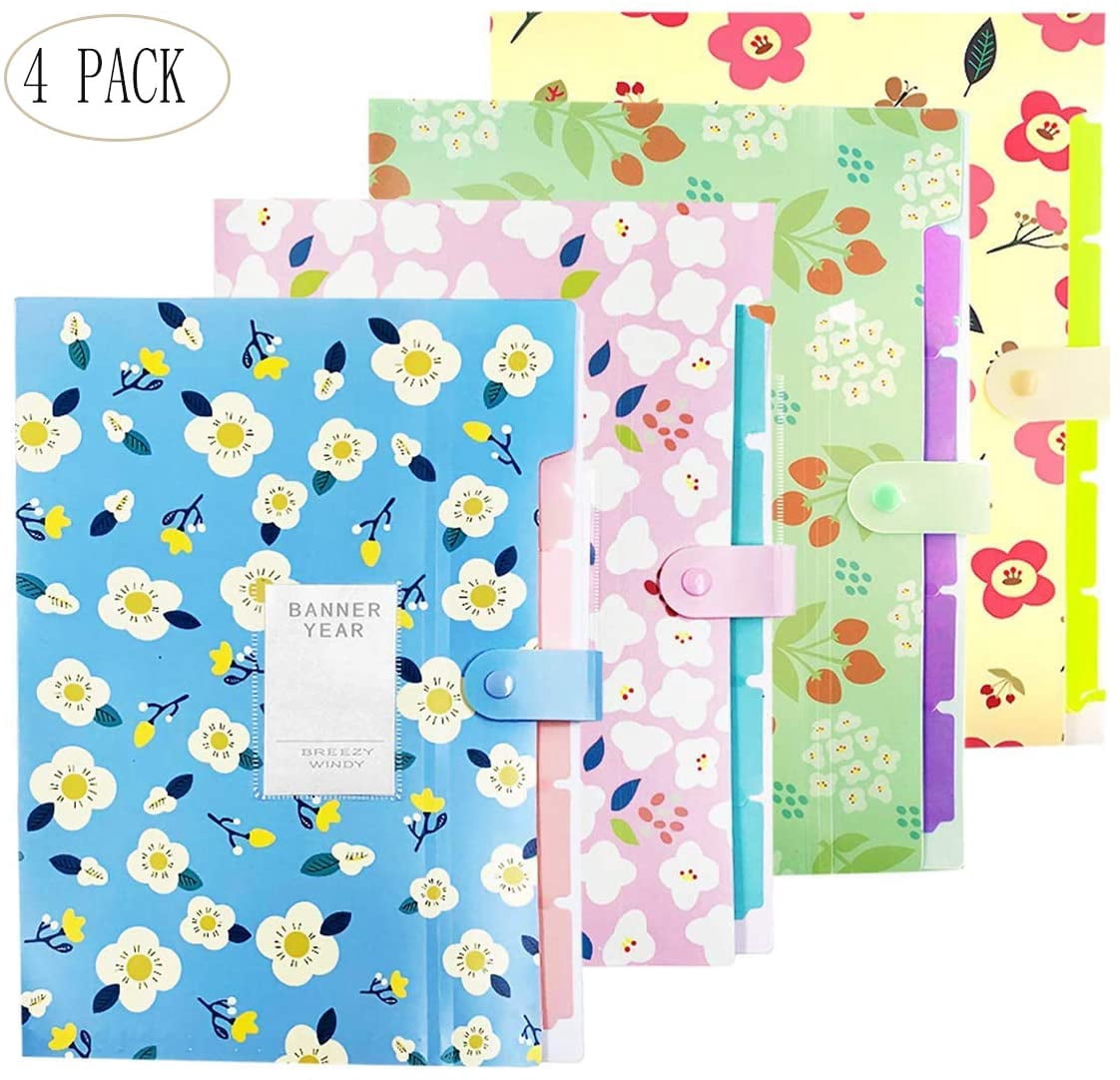 Floral Printed Accordion Document Folder, Expandable, Letter Organizer, 4 Packs d Accordion Document