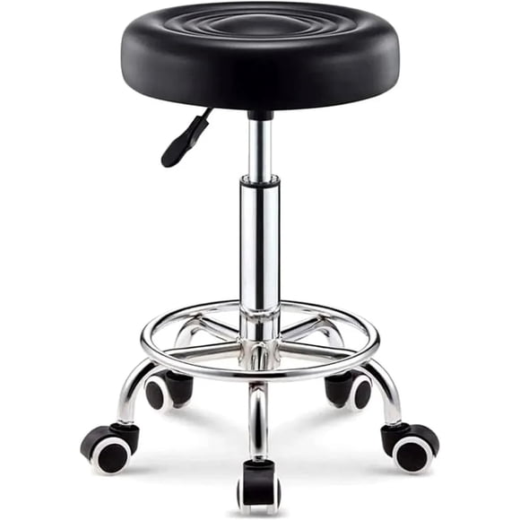 Banco Multifuncional Taburete Giratorio Aciento De Espuma Suave con Ruedas Redondo Banco De Trabajo Silla Giratoria con Reposapiés De Altura Ajustable para Oficina Salón SPA Tatuajes