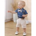thumbnail image 5 of CARETOO Baby Boy Clothes Suit Infant Tuxedo Plaid Shirt Suspender Shorts Pants Bowtie Hat 3-6 Months, 5 of 9