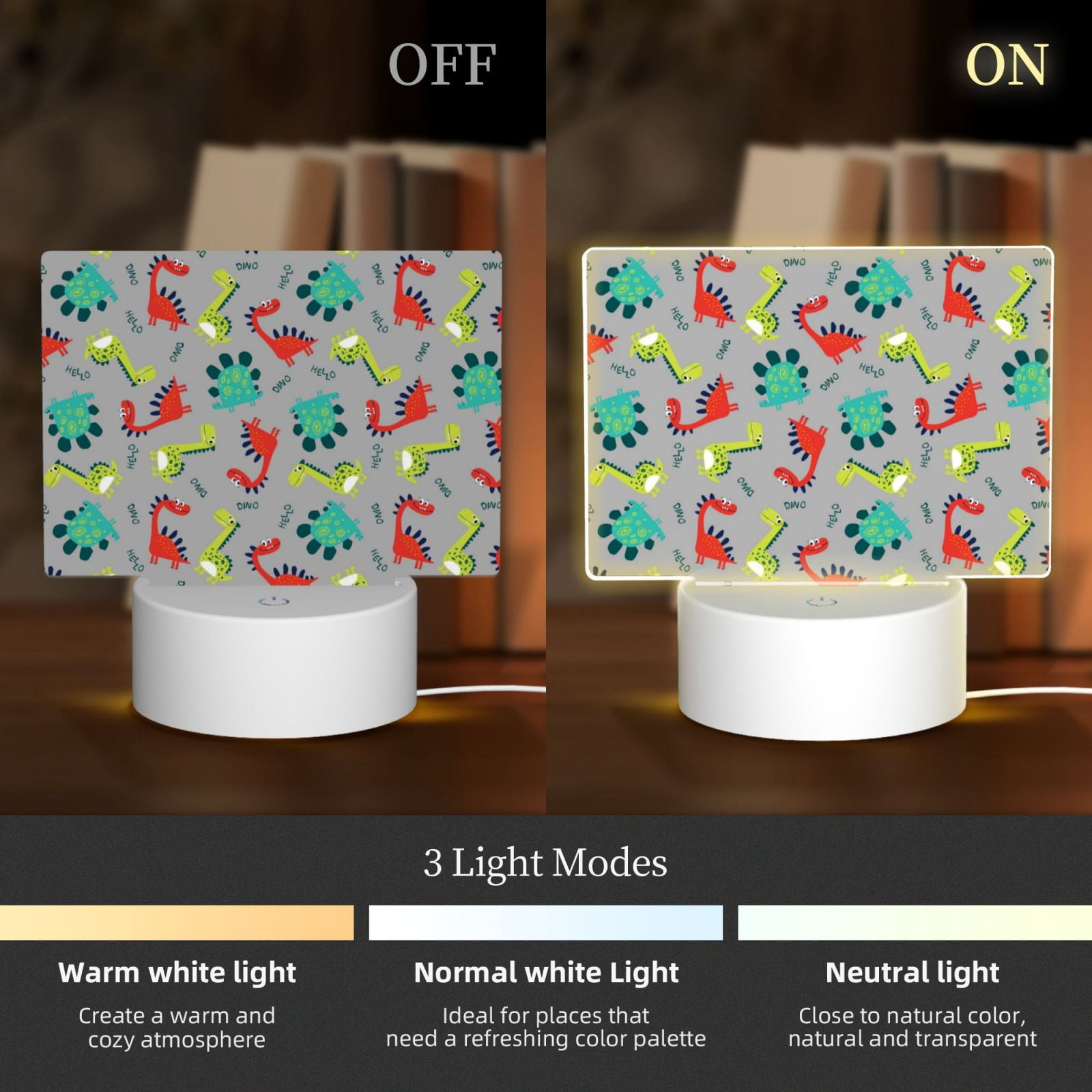 Vsdgher Cute Dinosaur Rectangular Acrylic Night Light Acrylic Sleep Night Light Friend Gifts for Birthday Gifts for Women Teens Boys Girls