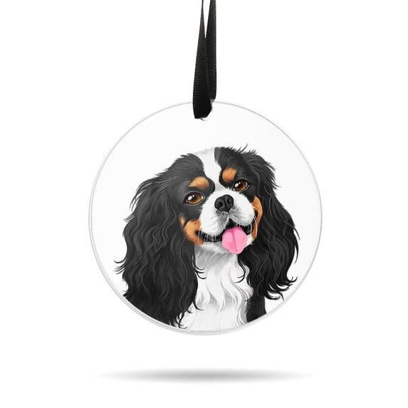 WIRESTER Large 3 inch Acrylic Ready to Hang Ornament, Hanging Ornaments for Christmas Tree Holidays Party Home Office Xmas Tree Decoration Gift - Tricolor Cavalier King Charles Spaniel Dog