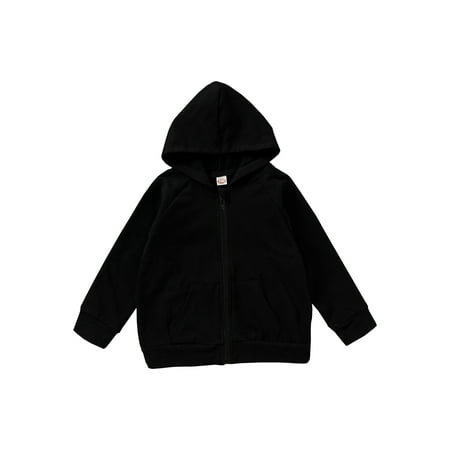 

4t Boy Clothes 4-5Y Little Boy Outfits Black Zip Hooded Long Sleeve Jacket Sizes 2Y-7Y