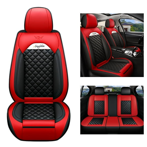 Leadwolf Car Seat Covers Full Set for Dodge for RAM 2019-Present 5 Seats Compatible Airbag Waterproof Premium Leather Front and Back Seat Protectors Red