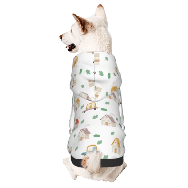 Fotbe Cartoon House Sudadera con Estampado para Perros Pequeños – Suéter con Capucha para Mascotas, Tela Suave de Forro Polar con Bolsillo-X-Large