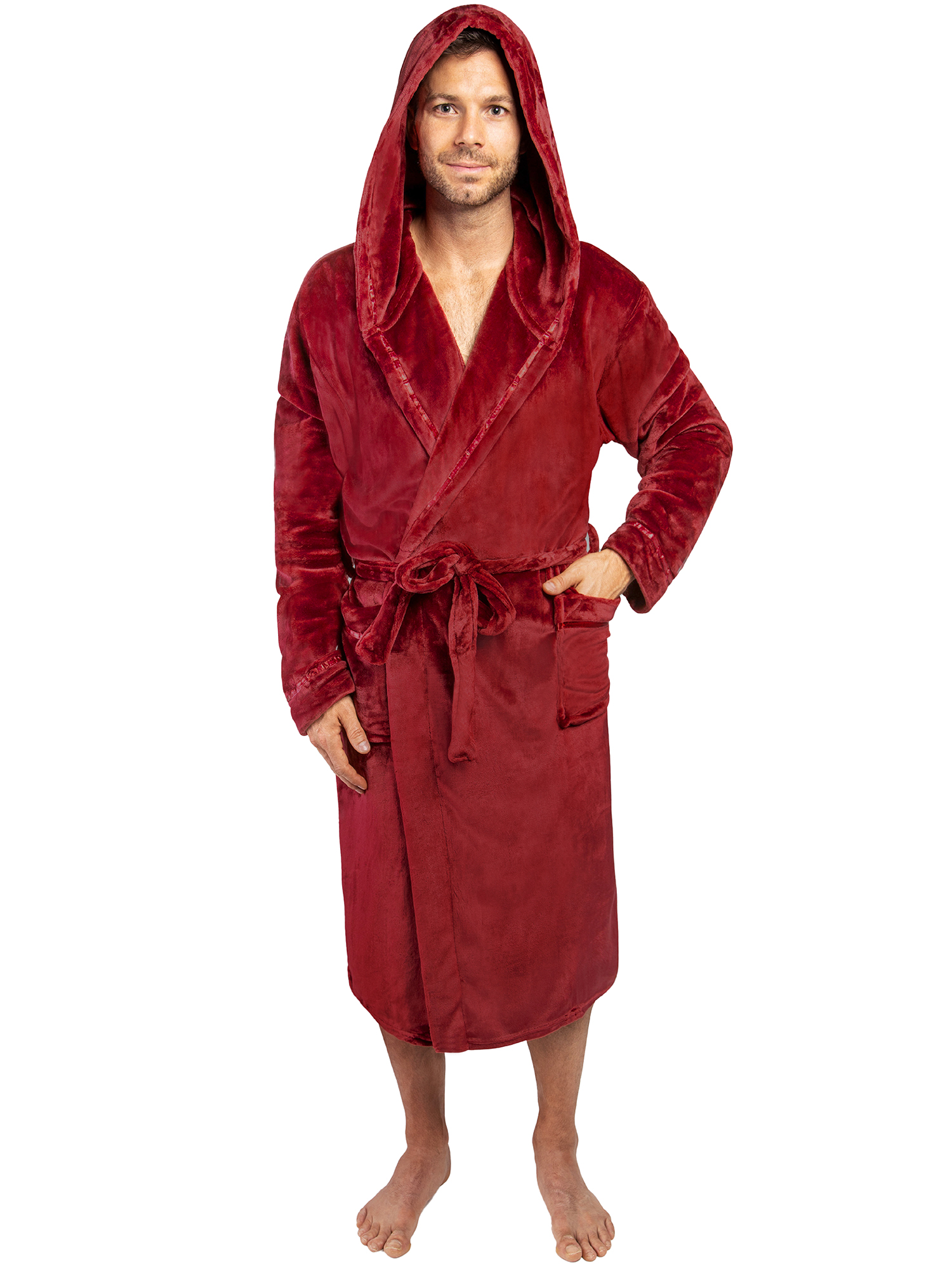 PAVILIA Mens Robe, Hooded Soft Robe for Men, Warm Bathrobe with Hood for Bath Shower Spa with