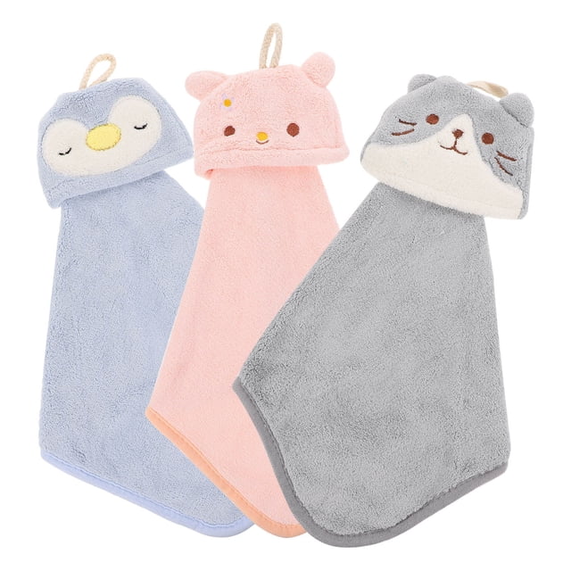 STRANDCHIC 3Pcs Assorted Color Hanging Hand Towels Coral Fleece Soft Comfortable and Easy Cleaning for Home