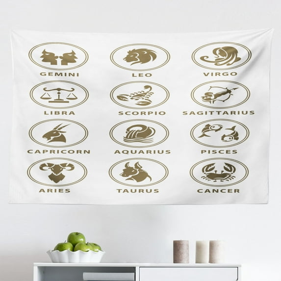 Astrology Tapestry, Aries Astrology Sign with Grunge Illustration Elements Character Venus, Fabric Wall Hanging Decor for Bedroom Living Room Dorm, 2 Sizes, White Black, by Ambesonne