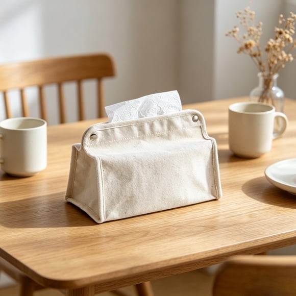 Funda de lona para caja de pañuelos – Bolsa de almacenamiento transpirable y resistente a desgarros para sala de estar, dormitorio, baño, coche y oficina – Organizador multiusos para mandos a distanc