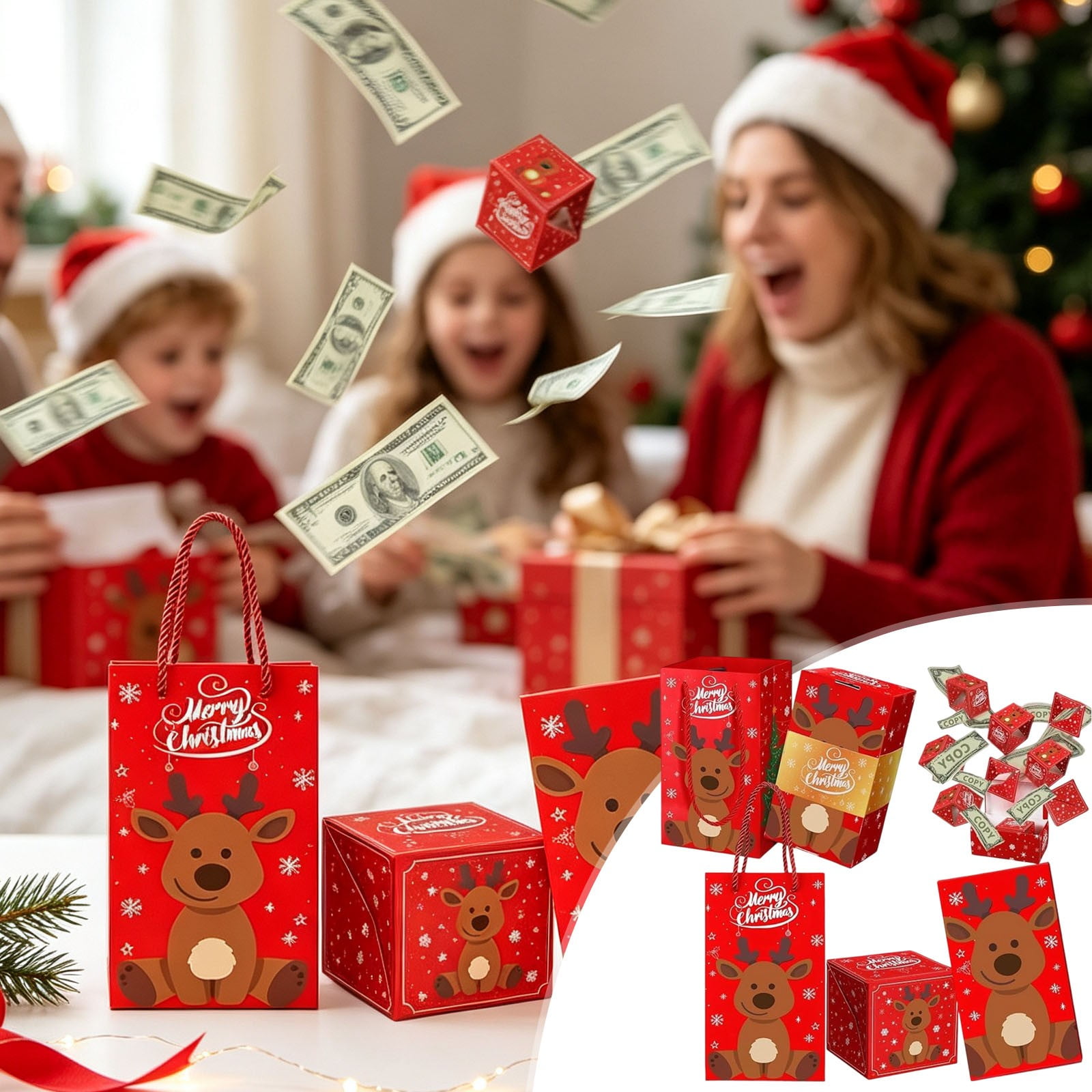 Christmas Explosion Gift Box Surprise Up Gift Box Explosion Pop-Up Set Cash Holder for Holiday Gifting Birthday Party Christmas Decor Elk