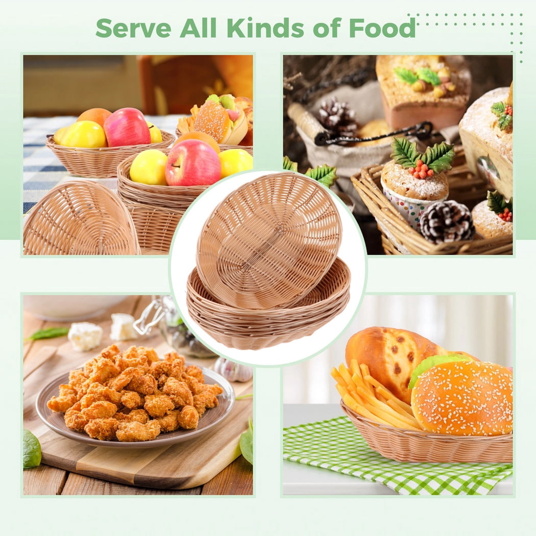 20 Packs Bread Serving Baskets, Handwoven Fruit Food Serving Baskets Made of PP Plastic Wicker, Rustic Oval Woven Food Storage Baskets for Tabletop, 9" x 6" x 2.4"