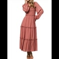 thumbnail image 3 of Vestido Elegante para Mujer, con Escote Cuadrado, Larga, Volantes, Cintura Alta, Ajustado, Plisado y Bolsillos, para y Otoño Coral M, 3 of 8
