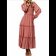 thumbnail image 3 of Vestido Elegante para Mujer, con Escote Cuadrado, Larga, Volantes, Cintura Alta, Ajustado, Plisado y Bolsillos, para y Otoño Coral L, 3 of 8