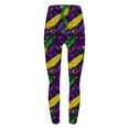 thumbnail image 5 of Feancey Womens High Waisted Mardi Gras Leggings Trendy Colorblock Striped Printed Workout Tights Buttery Soft Stretchy Tummy Control Leggings Purple XL, 5 of 7