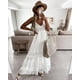 thumbnail image 4 of Vestidos bohemios de encaje de crochet con tirantes largos para mujer, vestido vintage con escote en V profundo, sin mangas, vestido informal de playa para verano, vestidos para mujer, 4 of 4