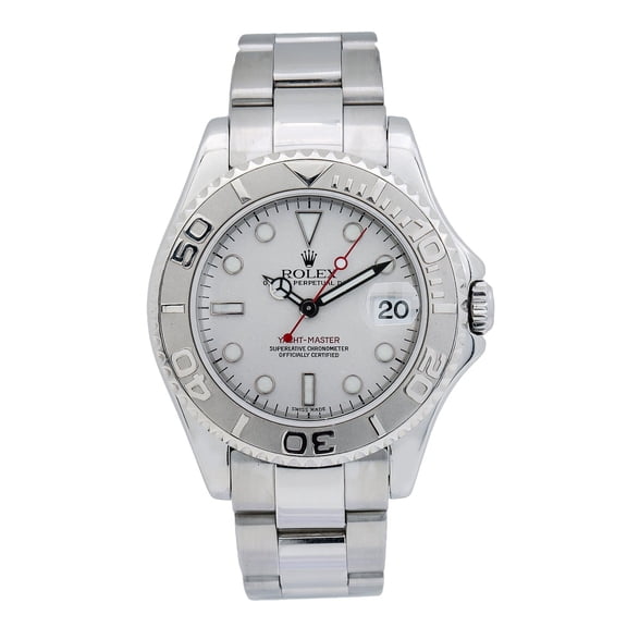 Pre-Owned Rolex Yacht-Master 35MM 168622 Platinum Dial Platinum Bezel Stainless Steel Oyster Bracelet