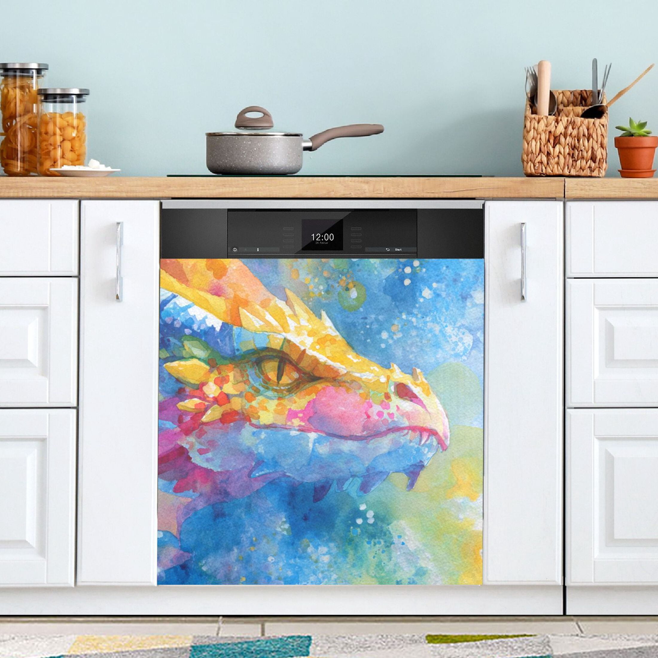 Dishwasher Magnetic Sticker 23x26 Inch Refrigerator Magnetic Sticker Washing Machine Magnetic Sticker Kitchen Panel Magnetic Sticker Home Decor Beautiful Watercolor Dragon