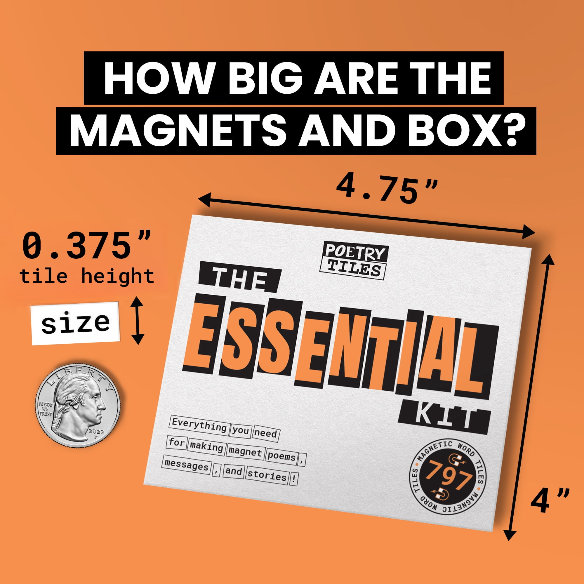 Poetry Tiles Essential Kit - 797 Word Magnets for Fridge Poetry and Silly Magnetic Messages - Get Creative, Express Yourself, and Make Others Laugh at Your Witty Words