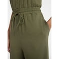thumbnail image 4 of Time and Tru Women's Sleeveless Button Front Jumpsuit, Sizes XS-XXXL, 4 of 5
