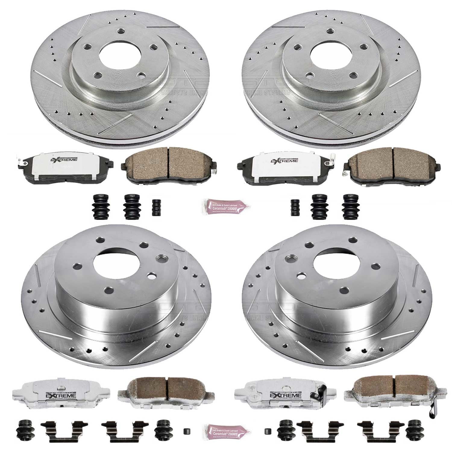 PowerStop Front and Rear Z26 Street Warrior Carbon-Fiber Ceramic Brake Pad and Drilled and Slotted Rotor Kit Fits: NISSAN Select Models K242-26