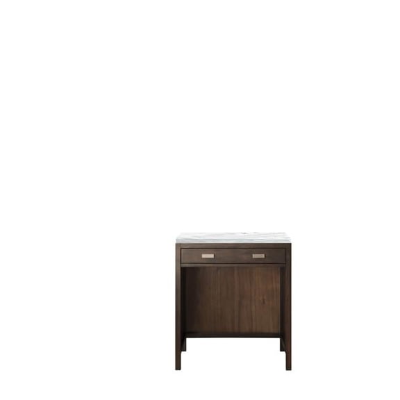James Martin Vanities E444-CU30-MCA-3AF 30 in. Addison Free-Standing Makeup Countertop Unit with 3 CM Arctic Fall Solid Surface Top  Mid Century Acacia