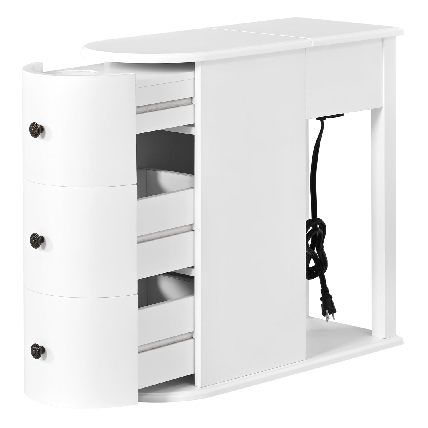 Hommoo Modern End Table with Hidden Dual Cup Holders, Built-in Charging Station, Pull-Out Side Table & 2 Deep Storage Drawers, Space-Saving Bedside Table for Bedroom and Living Room, White
