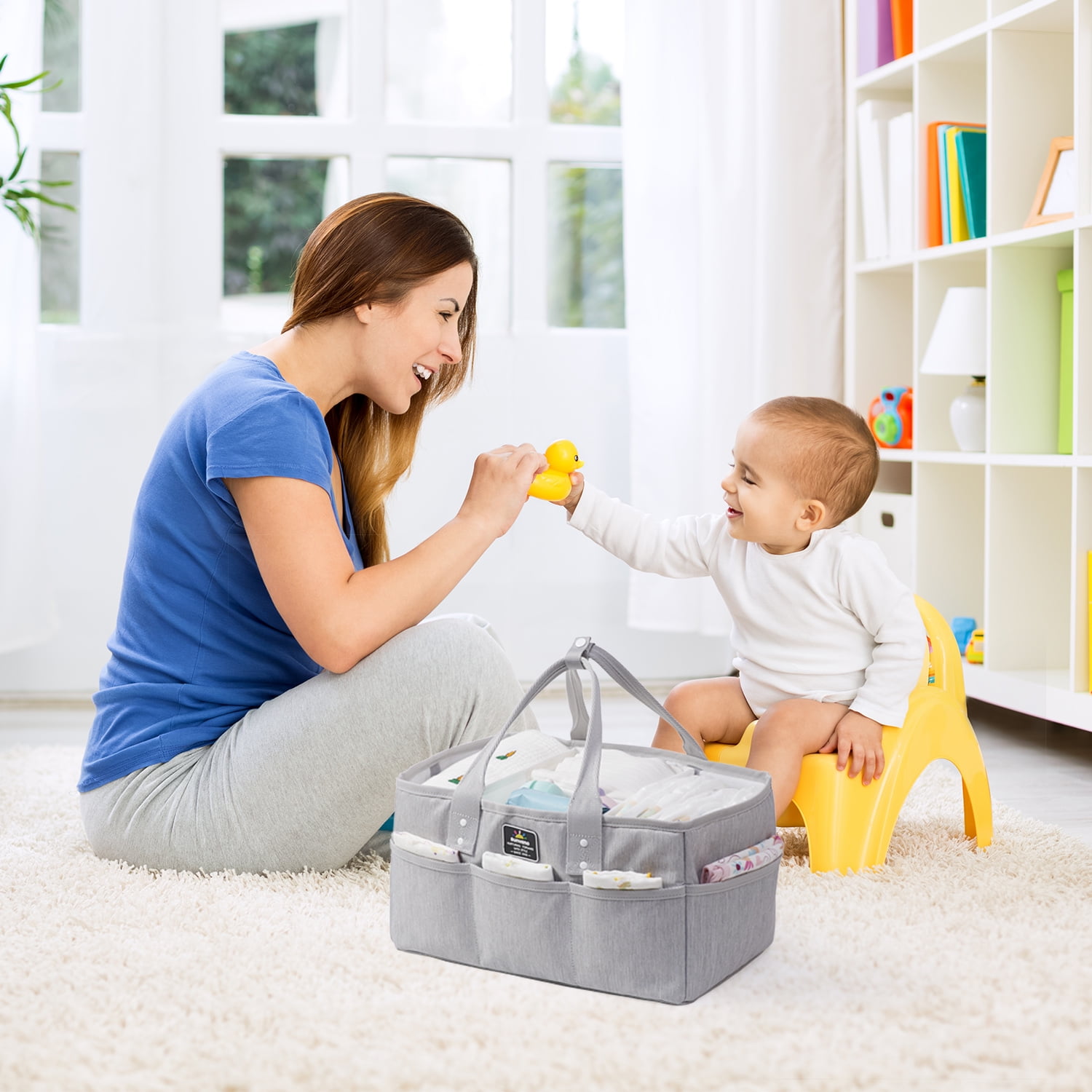 Sunveno Large Polyester Nursery Portable Diaper Caddy Organizer for Changing Station