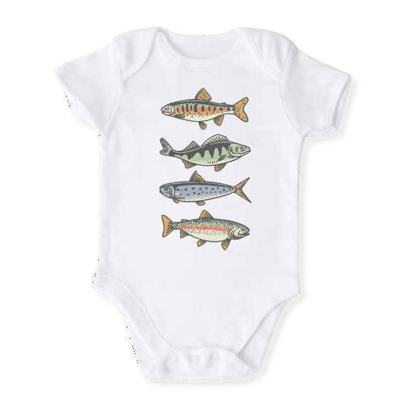 Trout Fish Baby Bodysuit Fishing Tshirt for Kids Toddler Tee Cute Baby Gift for Baby Clothes Fishing Outfit 0-3m White