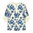 thumbnail image 3 of 3/4 Sleeve T Shirts for Women, 3/4 Sleeve Tops for Women Floral Ruffle Sleeve Blouses Spring Fashion Button-up Front V-Neck Short Sleeve T-Shirts Loose Casual Blouse Shirts, MR-12, XXL, 3 of 5