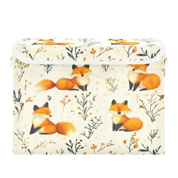 Storage Box With Lid 16.5x12.6x11.8In Foldable Stacked Household Storage Box Cute Fox