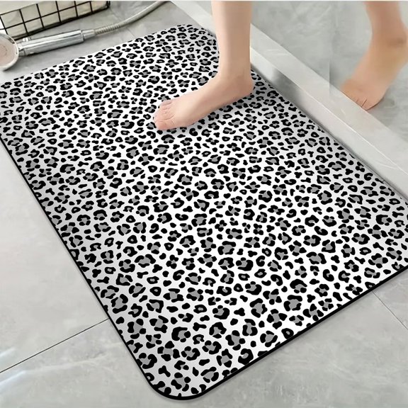 1pc Black and White Leopard Print Bathroom Rug Bathroom Decor and Accessories- Durable,Anti Slip,And Quick Drying,Suitable For Indoor/outdoor Use - Perfect For Bathrooms,Bedrooms,Kitchens