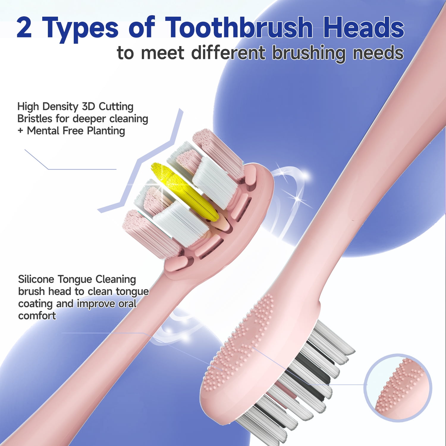 Seago Sonic Power Toothbrush, Rechargeable Electric Toothbrush with Pressure Sensor, 8 Soft Bristle Heads,5 Modes, Pink SG-2752