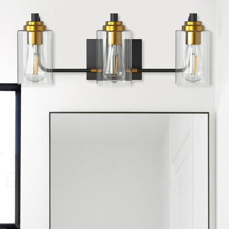 

YANSUN Vanity Wall Light Fixture Rustic Bathroom Lighting 3 Lights Wall Sconces Lamp with Glass Shade for Powder Room Hallway Kitchen Mirror Laundry Room (E26 Base)